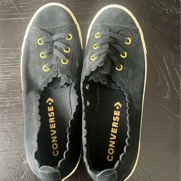 Converse Womens Black Sneakers with Gold Eyelets - Picture 2 of 6